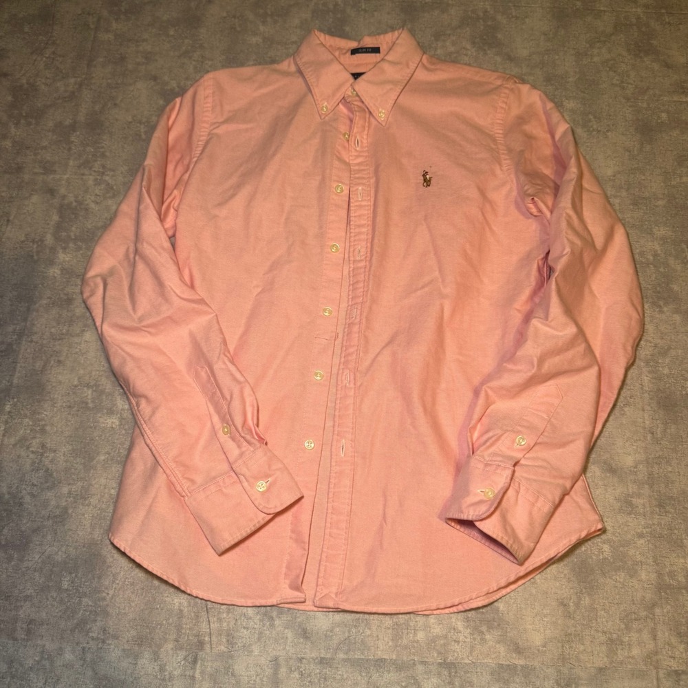 Ralph Lauren Sport Pink Cotton Oxford Slim Fit Button Down Shirt Womens 10